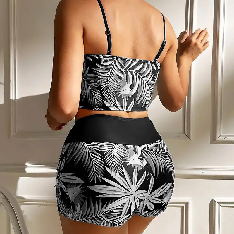 Tankini Sæt Dame 2-Delt – Bindebånd Strandbadetøj med Tropeprint