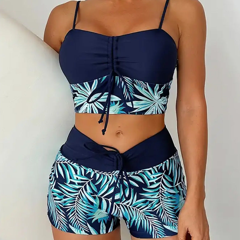 Tankini Sæt Dame 2-Delt – Bindebånd Strandbadetøj med Tropeprint