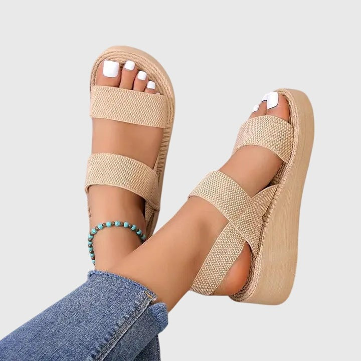 Women's Wedge Platform Sandals – Open Toe, Rope Trim