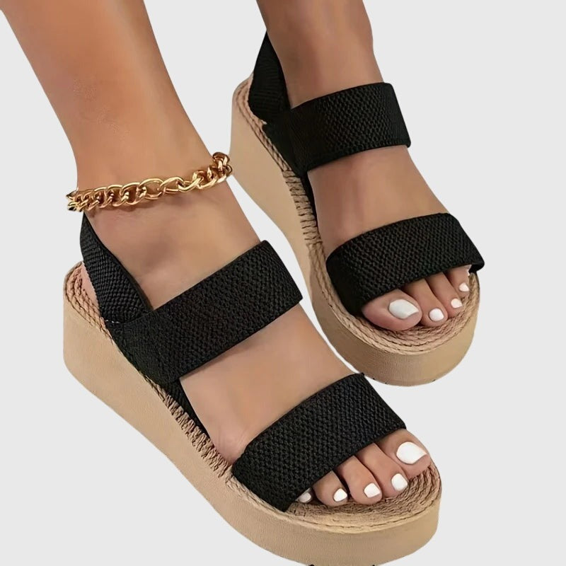 Women's Wedge Platform Sandals – Open Toe, Rope Trim